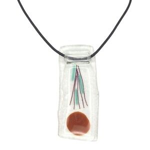 Modern Hand Crafted Artisan Glass Pendant Necklace Abstract Design Rectangle